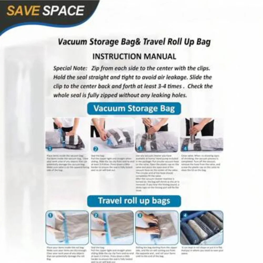 30 Pack Vacuum Sealer Bags for Clothes Storage, Hand Pump Included